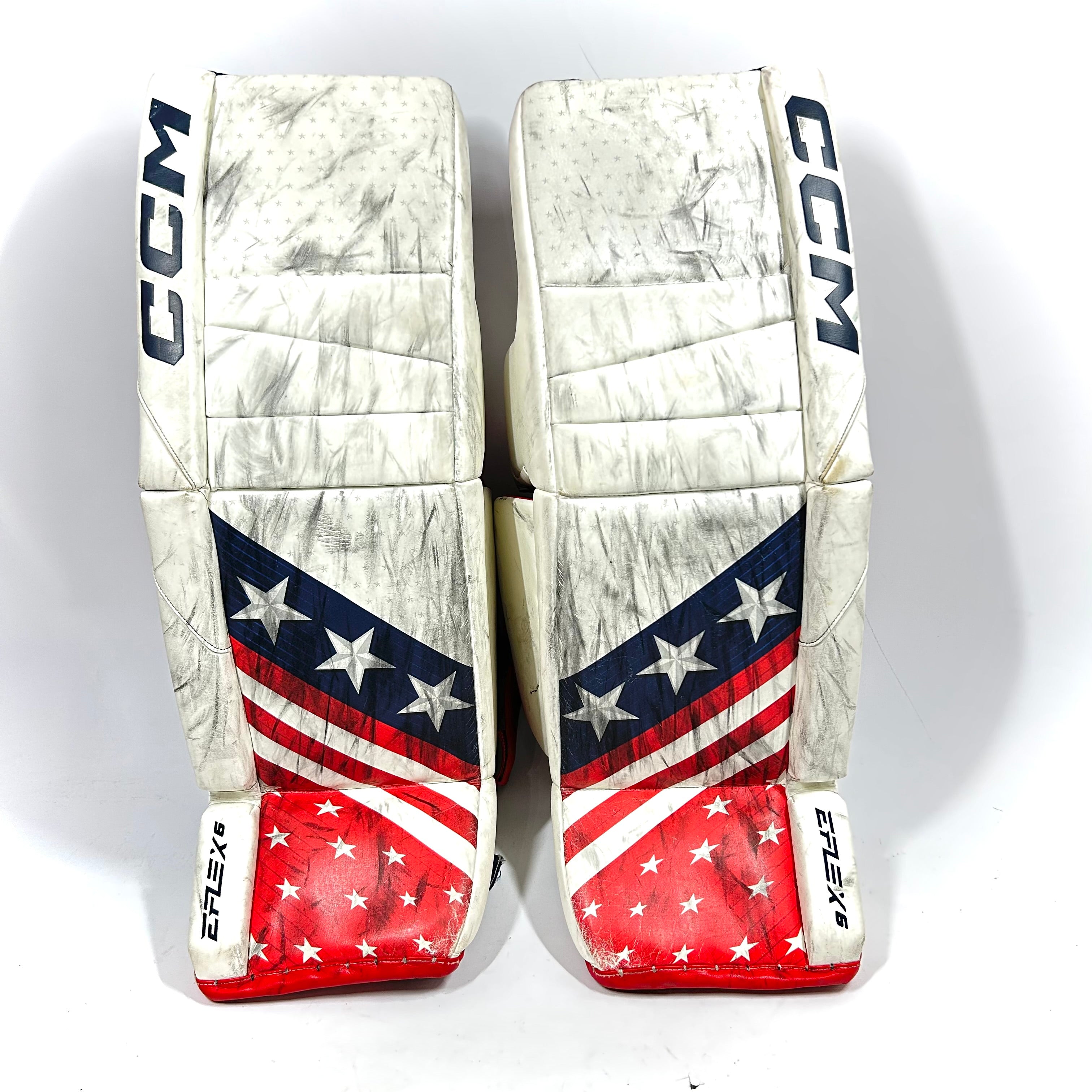 CCM Extreme Flex 6 - Ensemble complet de gardien de but senior AHL Pro Stock d'occasion (blanc/rouge/bleu)